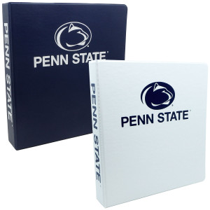 navy and white vinyl 3 ring binders with Penn State and Athletic Logo